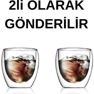 2 Li Çift Cidarlı Bardak 250 ml Magnolia Dondurma Kahve Çay Espresso Sunum Cam Bardak