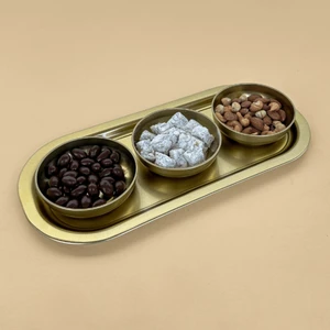 Home 3'lü Çerezlik ve Sunumluk Tepsi Seti - Gold