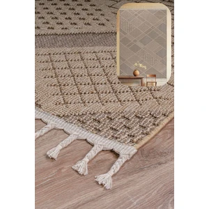 Roma Bej Kahve Yumuşak Bukleli ve Püsküllü Makine Dokuma Halı Oturma Odası Salon Mutfak Antre