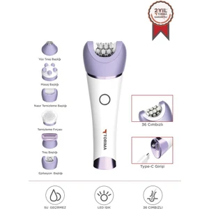 Tep-02 Beyaz 6 Başlıklı (Yüz+Koltuk Altı+Bikini Bölgesi+Bacak) Islak ve Kuru Kablosuz Epilatör