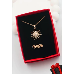 316L Çelik Kadın Güneş Kolye ve Ayarlanabilir Zarif Taşlı Yüzük Set