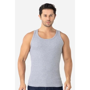 Erkek Gri Fitilli Atlet Pamuklu Likralı Kaşkorse Halter Yaka Slim Fit Atlet