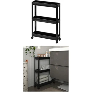 Trend Maison Çok Amaçlı Raf Ünitesi 3 Katlı Slim Tekerlekli Mutfak Banyo Düzenleyici Organizer Vesken Siyah