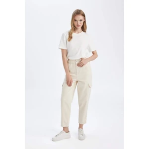 Paperbag Yüksek Bel Kargo Cepli Bilek Boy Beyaz Jean Pantolon C1255AX24SM