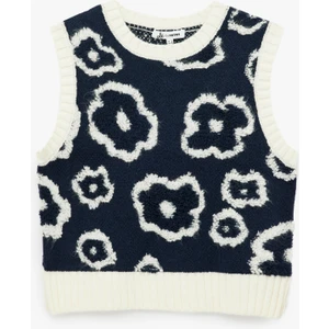 Bisiklet Yaka Çiçekli Kolsuz Triko Süveter