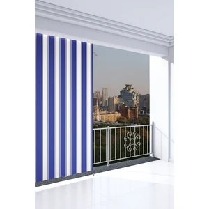 Mavi Beyaz Su Geçirmez Çizgili Kornişli Balkon Perdesi Branda