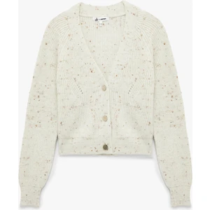 Simli Düğmeli Uzun Kollu V Yaka Triko Hırka