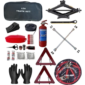 Tüvtürk Uyumlu 5 Parça Trafik Seti Trafikseti+Kriko+Bijonanahtarı+Takviyekablosu+Eldiven
