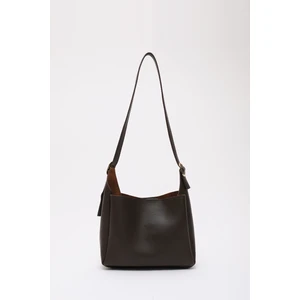 Kahve Rengi SHK158 Suni Deri Tek Bölmeli Askılı Çıtçıtlı Çapraz Kol ve Omuz Çantası