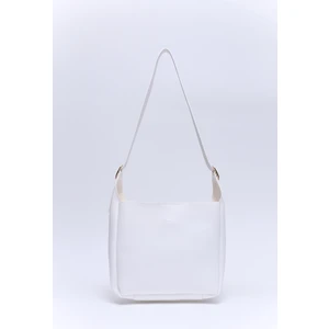 Beyaz SHK158 Suni Deri Tek Bölmeli Askılı Çıtçıtlı Çapraz Kol ve Omuz Çantası