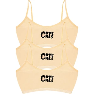 Kız Çocuk Büstiyer 3'lü Baskılı Pedsiz (%96 Pamuk - %4 Elastan)