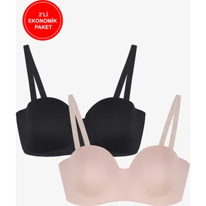 2'li Paket - Kadın Dolgusuz Mikro Straplez Sütyen