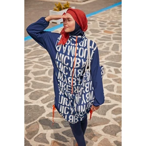 Paraşüt Harfli Lacivert Tam Kapalı Tesettür Mayo M2301-1