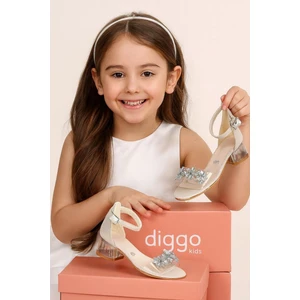 Kız Çocuk Abiye Ayakkabı Şeffaf Ökçe Çiçek Taşlı Detaylı