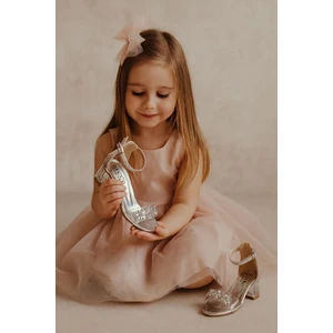 Kız Çocuk Abiye Ayakkabı Şeffaf Ökçe Çiçek Taşlı Detaylı