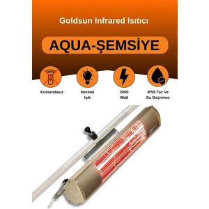 Aqua 2000 Watt GSU20 Şemsiye Tip Kumandasız Suya Dayanıklı Elektrikli İnfrared Isıtıcı-Bej
