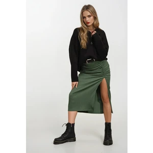 Kadın Zümrüt Yeşili Yırtmaçlı Uzun Etek HZL22S-BD118801