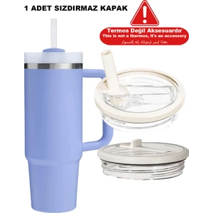 Quencher 40 Oz 1.18 Uyumlu Pipetli Termos Sızdırmaz Kapak Seti – Pipet Hediyeli - %100 Sızdırmaz Krem Pipetli Kapak