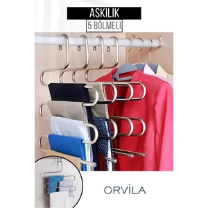 4 Adet - 5 Bölmeli Metal Pantolon Askısı - Giysi Eşarp Fular Kıyafet Askısı Düzenleyici Organizer