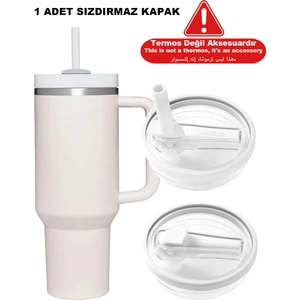 Quencher 40 Oz 1.18 Uyumlu Pipetli Termos Sızdırmaz Kapak Seti – Pipet Hediyeli - %100 Sızdırmaz Beyaz Pipetli Kapak