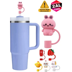 Quencher Termos Uyumlu Pembe Ayıcık Aksesuar / Pipet Koruyucu / Silikon Pipet Ucu Kapak / 10mm Uyumlu