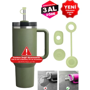 Quencher ve Yeni Nesil Pipetli Termos Uyumlu 3 Parça Sızdırmaz Koruyucu Aksesuar Silikon Set