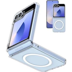 Samsung Galaxy Z Flip 6 Uyumlu Magsafe Şarj Özellikli Şeffaf Kamera Koruma Çıkıntılı Şeffaf Magsafe