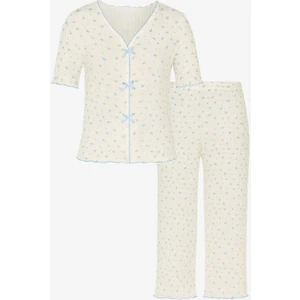 Kadın Kısa Kollu Fiyonklu Fitilli Pijama Takımı