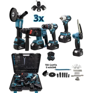 Beşli 5'li Şarjlı Matkap Seti Kömürsüz Motor 3x Batarya