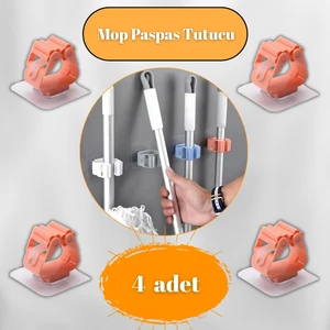 Guripon 4'Lü Duvara Monte Mop Paspas Tutucu, Kendinden Yapışkanlı, Organizer Düzenleyici