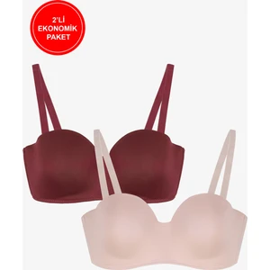 2'li Paket - Kadın Dolgusuz Mikro Straplez Sütyen