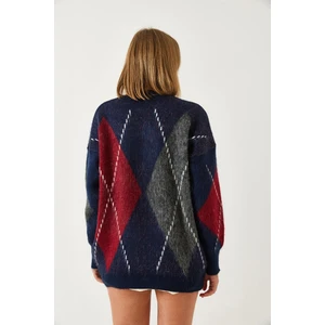 Kadın Baklava Desenli Oversize Triko Kazak