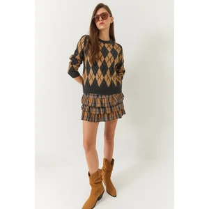 Kadın Bisiklet Yaka Baklava Desenli Kazak