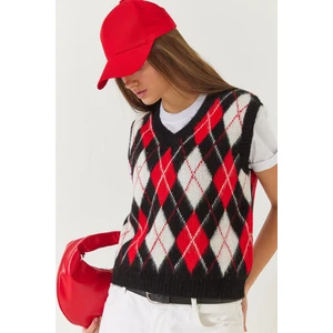 Kadın Şardonlu Baklava Desenli Triko Süveter