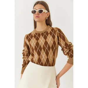 Kadın Bisiklet Yaka Baklava Desenli Kazak