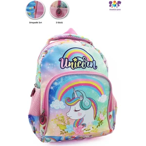 2 Gözlü Unicorn Anaokulu Çantası - Kız Çocuk Çanta Kreş Çantası - Gökkuşağı Unicorn Çanta