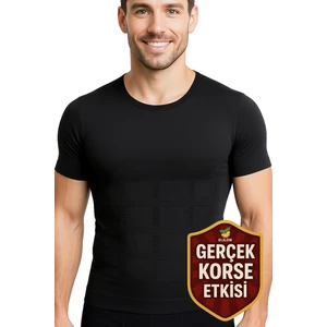 Erkek Korse Atlet Göğüs Jinekomasti ve Göbek Karın Toparlayıcı Fit Görünüm Kısa Kollu