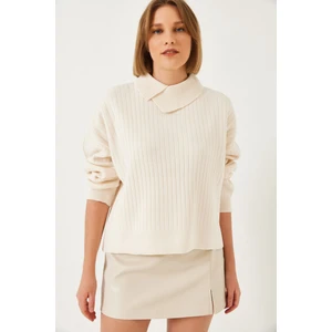 Kadın Yaka Detayl Triko Kazak