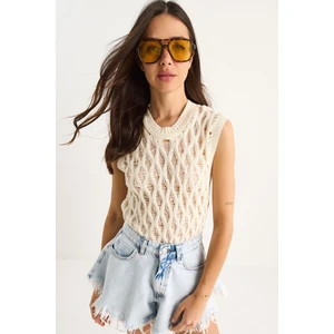 Kadın Bisiklet Yaka Ajurlu Örgü Bluz