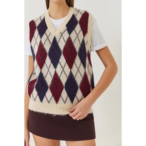 Kadın Şardonlu Baklava Desenli Triko Süveter