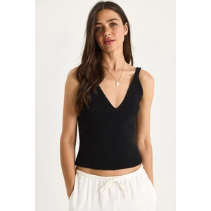 Kadın V Yaka Ince Askılı Crop Bluz