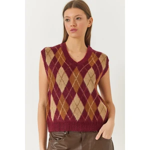 Kadın Şardonlu Baklava Desenli Triko Süveter