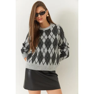 Kadın Bisiklet Yaka Baklava Desenli Kazak