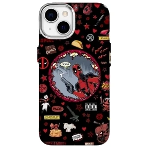 IPHONE 13 Özel Deadpool Kolaj Tasarımlı Lüks Silikon Kılıf