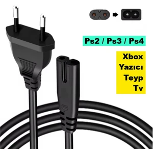 Teyp Yazıcı Elektrik Power Güç Kablosu Fişi Ps2/3/4 C7 2 Pin (1.5 Metre)