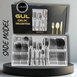 30 Parça 6 Kişilik Çatal Kaşık Seti Sade Model 18/0 Kalite Kutulu