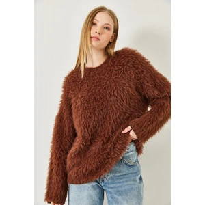 Kadın Tüylü Oversize Kazak