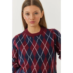 Kadın Bisiklet Yaka Baklava Desenli Kazak