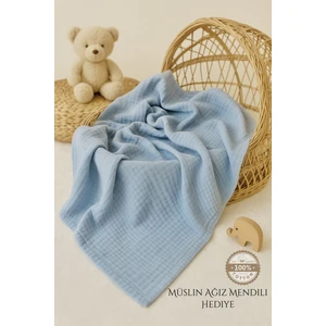 Ftbabycollection %100 Pamuk 4 Katlı Müslin Bebek Battaniyesi Bebe Mavisi Oeko-Tex Sertifikalı Müslin Örtü 100x110 cm