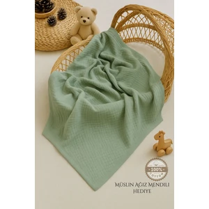 Ftbabycollection %100 Pamuk 4 Katlı Müslin Bebek Battaniyesi Nil Yeşili Oeko-Tex Sertifikalı Müslin Örtü 100 x 110 cm